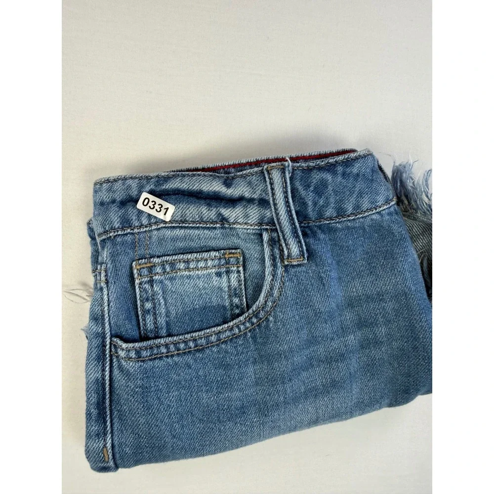Cello Women Medium Wash Frayed Fringe Hem Denim Shorts Blue‎ Size S